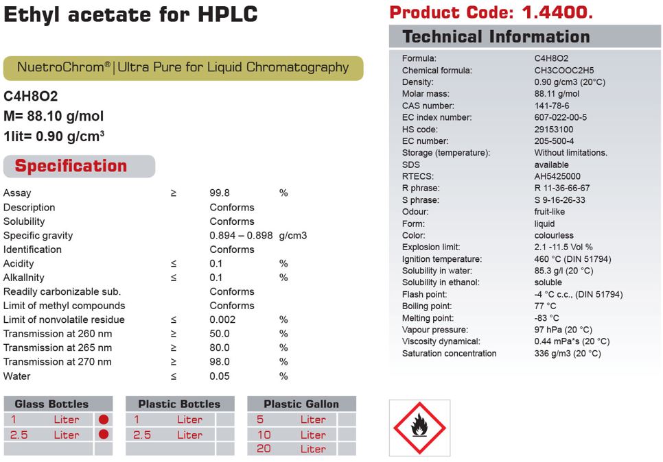 اتیل استات گرید HPLC (کدN)