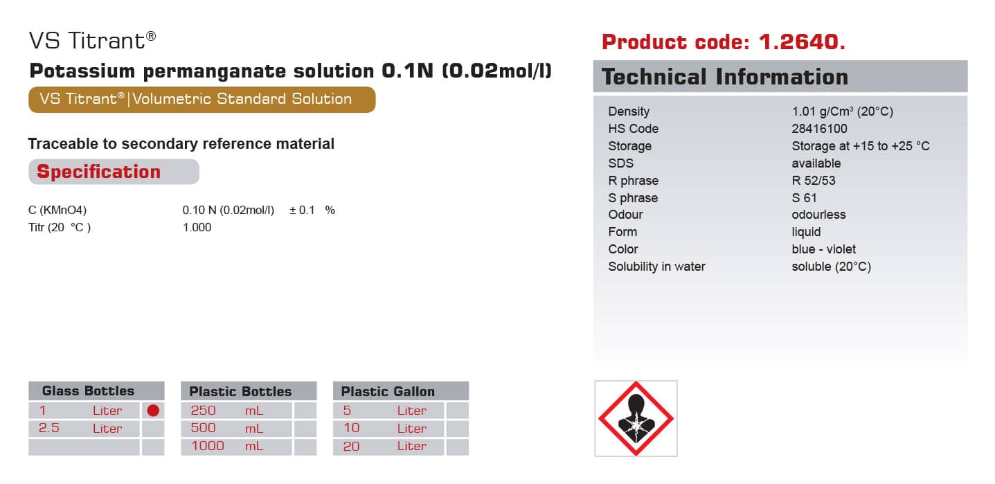 محلول پتاسیم پرمنگنات 0.1 نرمال ، یک لیتری (کدN)